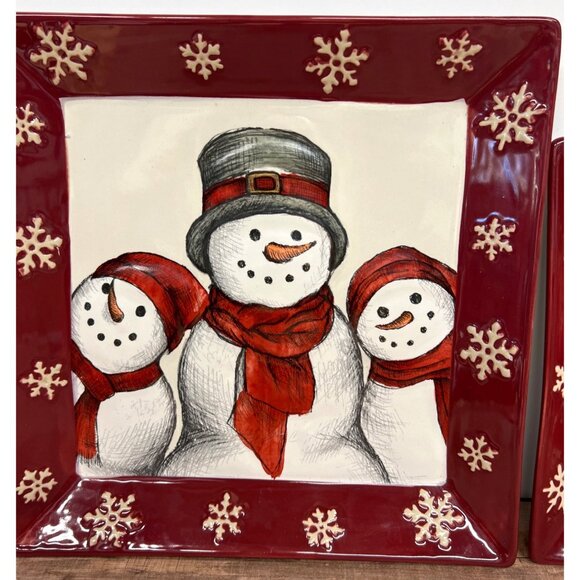 2 St. Nicholas Square Yuletide Snowman Ceramic Decorative Plates - Picture 2 of 6